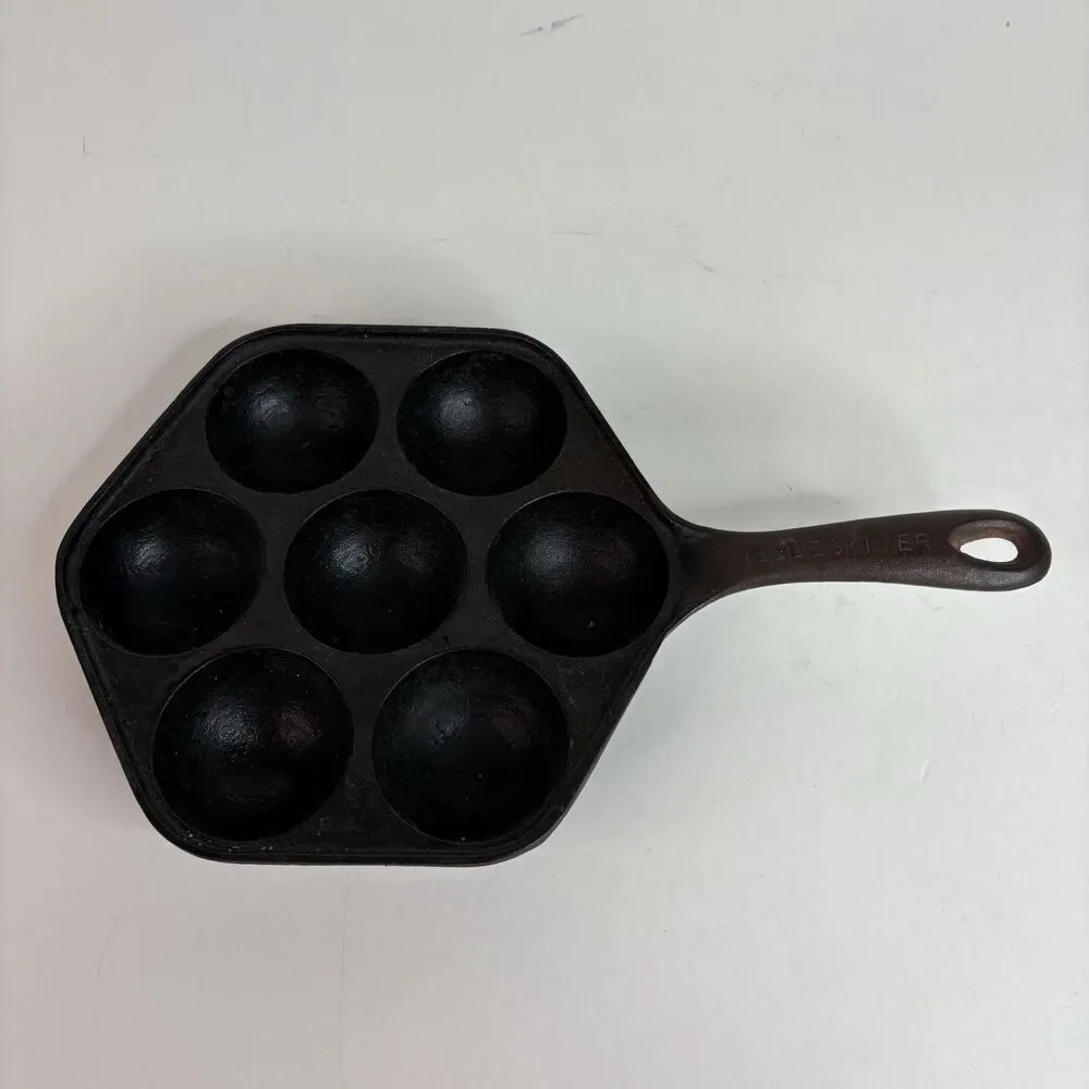 Vintage Aebleskiber Cast Iron Pan, 8” Pan With 7 2” Holes Danish Pancake Pan